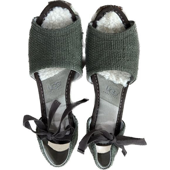 UGG Australia Mar Green Suede Espadrille Wedge Heels With Ankle Tie Size US 9 - Picture 2 of 11